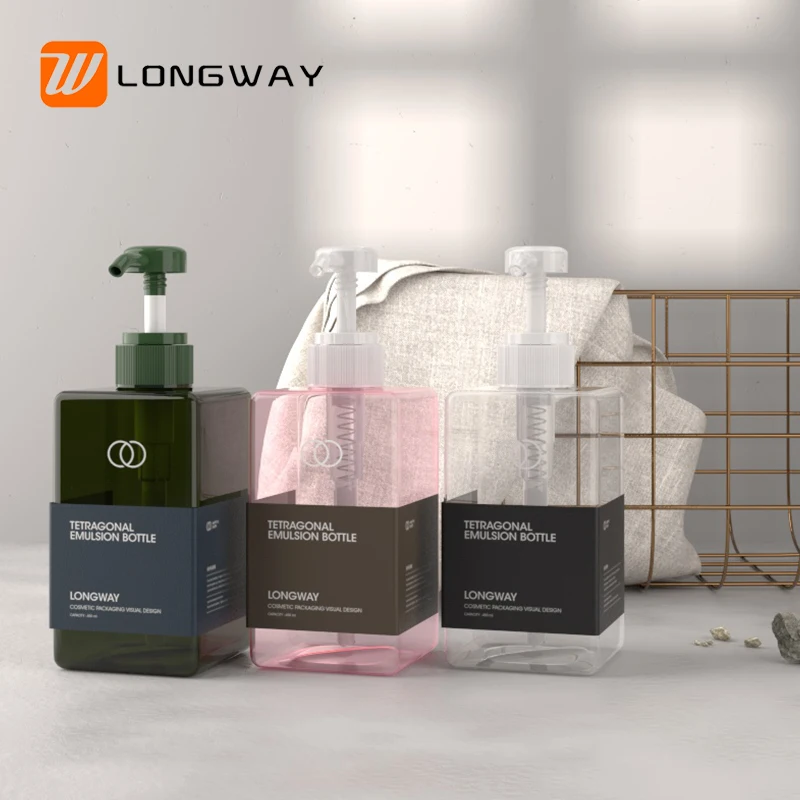 Luxury Hotel Amber 450ml Square Shower Gel Bottle PETG Plastic Lotion Dispenser Shampoo Bottle