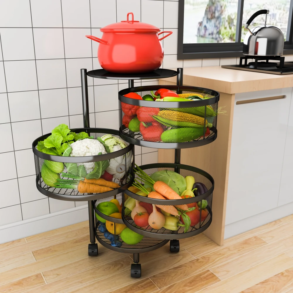 
2021 New Product 3 Tier 4 Tier 5 Tier 64CM Rack Multi-layer Rotatable Storage Vegetable Basket 360 Degree Rotating Baskets Rack 