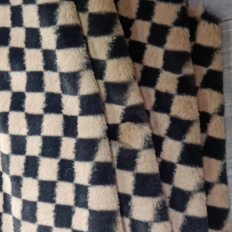 Super Soft Blanket Short Pile Plush Custom Rabbit Print Plaid Polyester Checkered Faux Fur Fabric