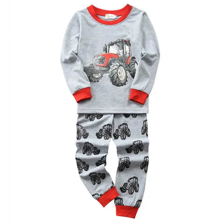 Off-Road Tractor Printed Comfortable And Breathable Kids Sleepwear Cotton Long Sleeve Wholesale Fashion Boys Pajamas Set