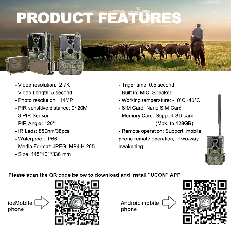 14 MP HD Waterproof 4G Animal Surveillance Monitor Wide Detection Deer Hunting Trail Camera Cloud