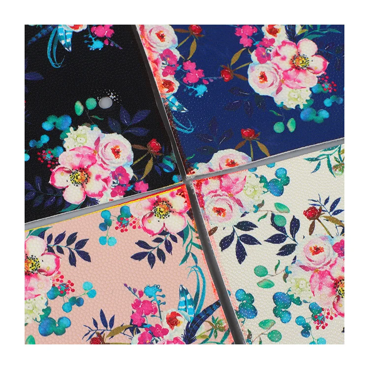 wholesale floral printed synthetic leather fabric pu designer pvc imitation leather fabric for making bags