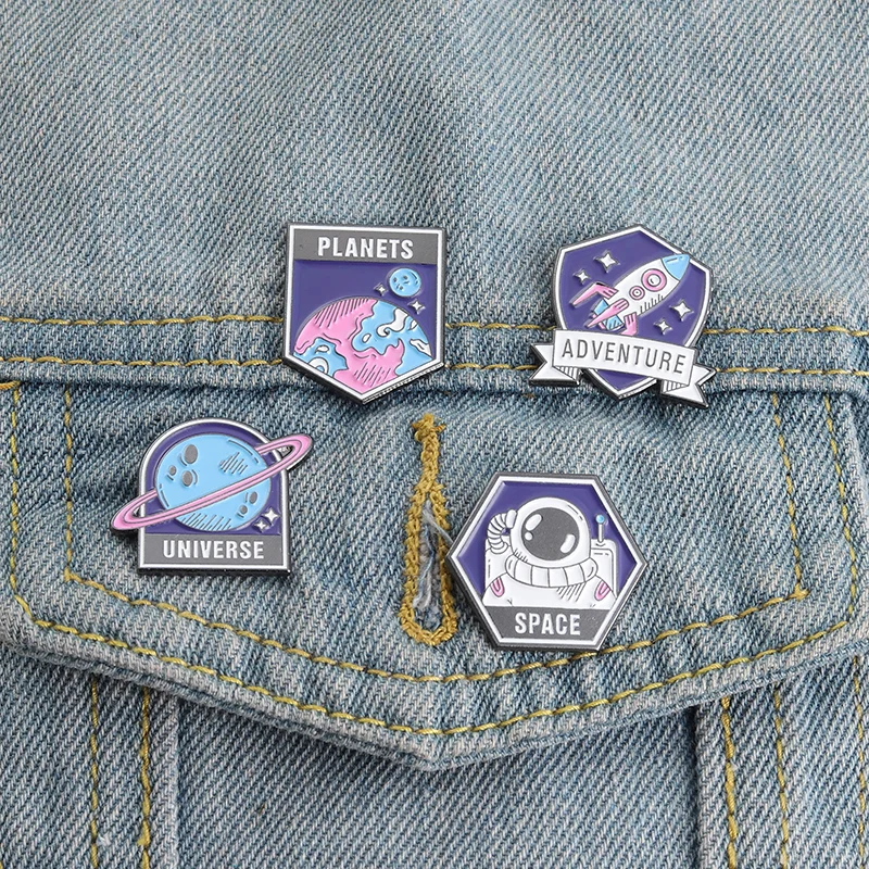 Space Astronaut Badge Planet Rocket Space Station Bag Brooch