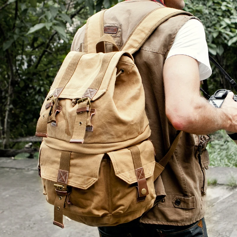 Durable Unisex Photography Bag Casual Travel Camera Canvas Back Pack Man Backpack for Cameras with Rain Cover