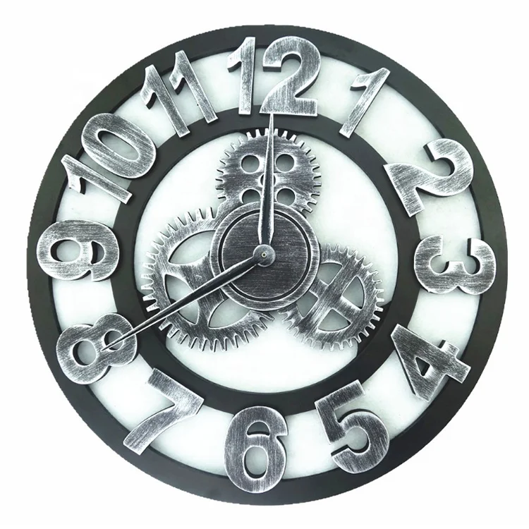 Roman-Anti-Bronze 3D Retro clocks Rustic Vintage Wooden 16 18 20 23 Inch Noiseless Gear Quartz Wall Clock for hotel Restaurant