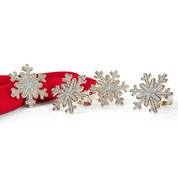 Shimmer Snowflake Metal Crystal Napkin Rings For Christmas