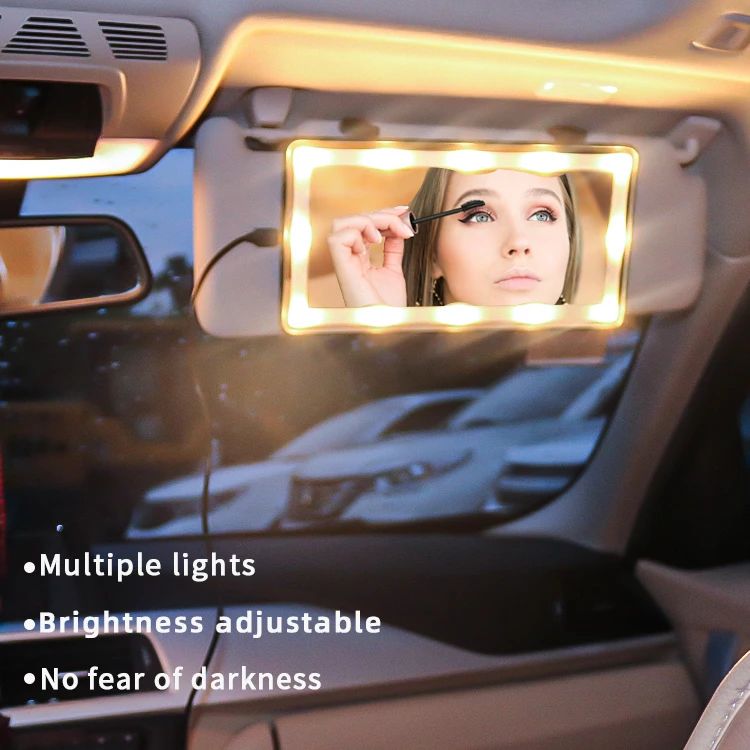Two - Color Lamp Car - Mounted Cosmetic Mirror with Mirror Light - Emitting Non - Polar Adjustable Car Visor Mirror Round Silver