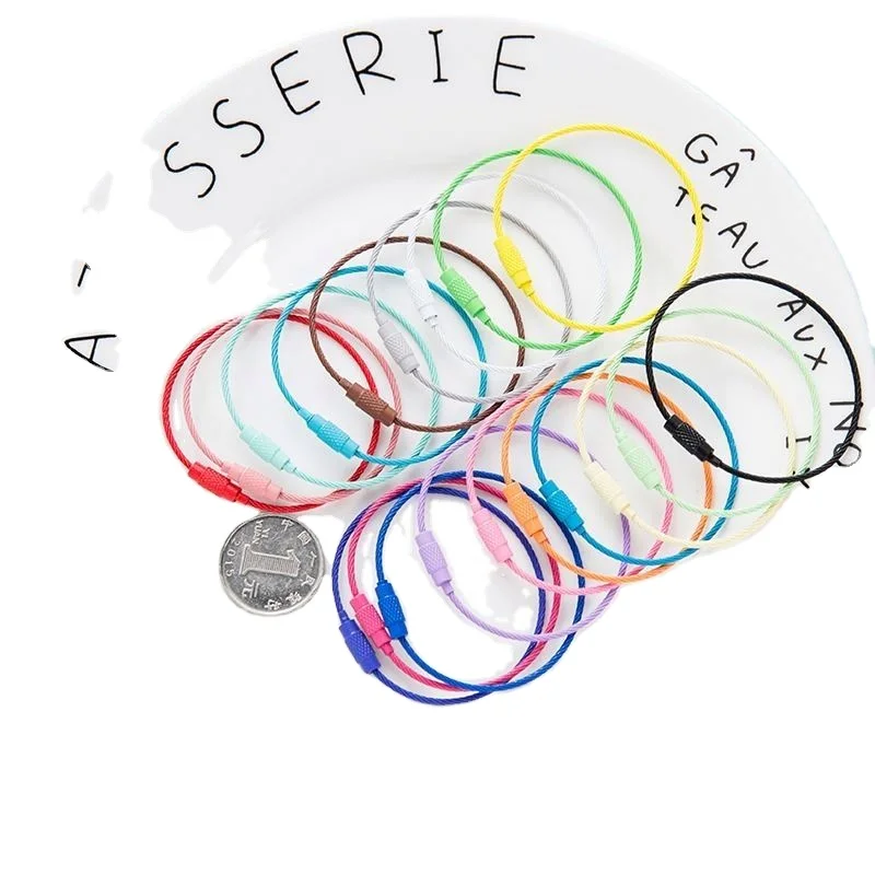 wholesale custom luggage keyring Spray Paint Wholesale Stainless Steel Wire Cable Keyring Hook Key Chain With High Quality 15cm