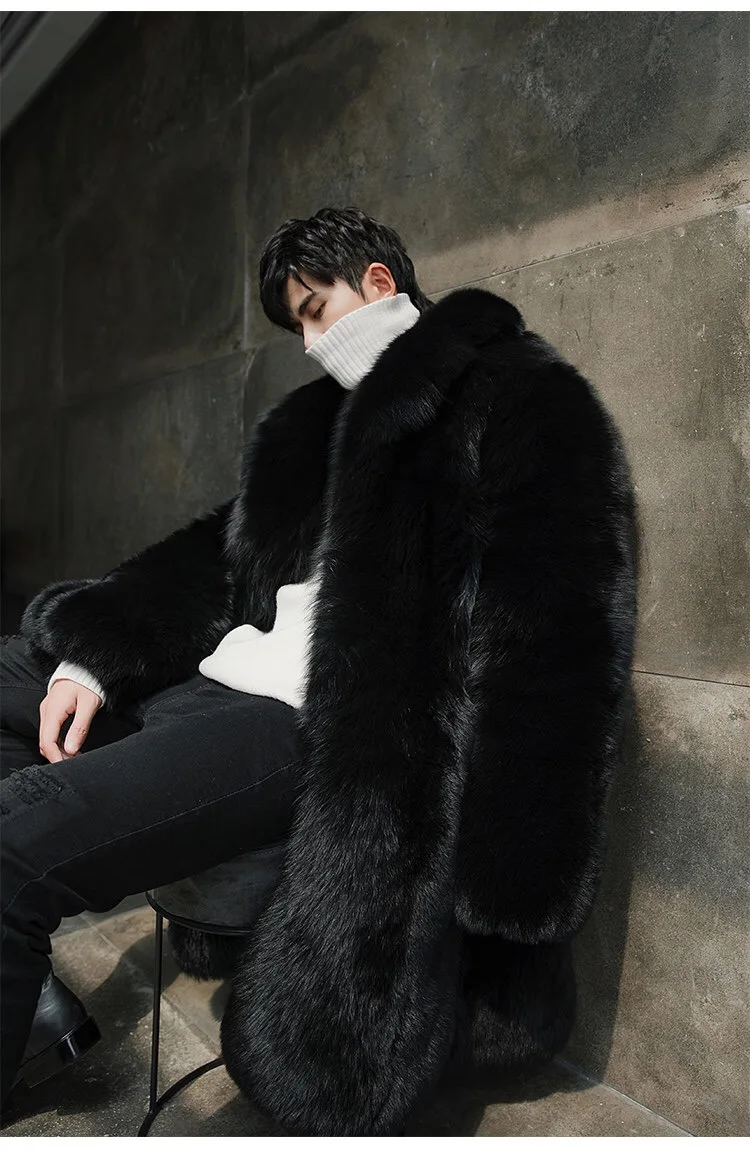 Custom Style Men Winter Coat Long Black Fur Coat Real Fox Fur Coat Men