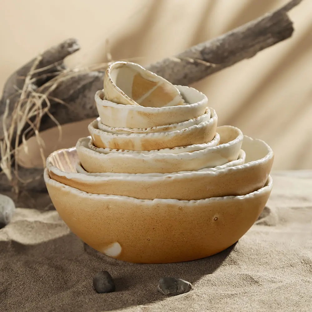 Unique Japanese Ceramic Ramen Noodle Bowl Durable Irregular Shape Porcelain Serving Soup Bowls For Restaurant