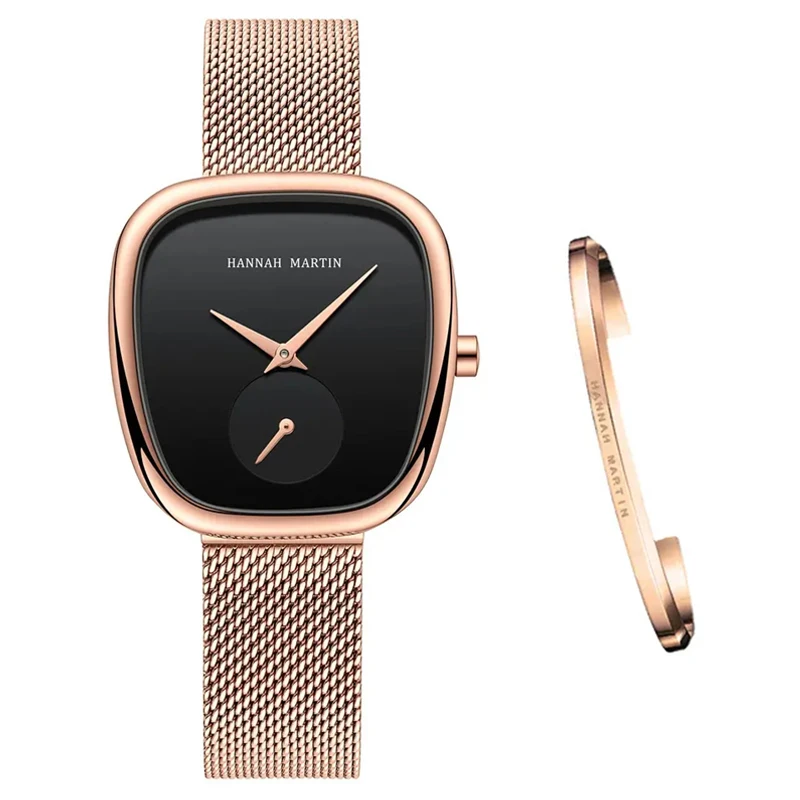 Hannah Martin Women Watches Bracelet Simple Fashion Ladies Watch Small Dial Quartz Watch 2pcs Sets Wristwatch Reloj