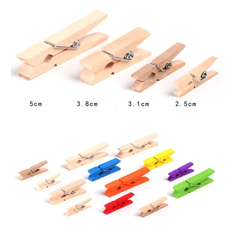 Mini Wooden Clothespins for Photos Pictures Crafts Color Close Birch Wood Clothing Clip Decorative Pegs