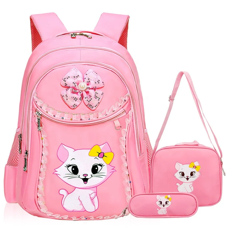 BSCI Factory Fashion Nylon Backpack Cute Cartoon Patterns Style Three Pieces Girl School Bag Set For Kids Dropshipping