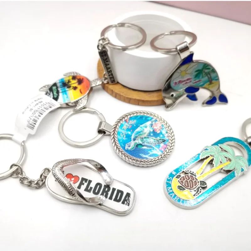 High quantity Hot Sale Custom design key Chains round shape zinc alloy blank  with epoxy foil Metal Keychain for souvenir gifts