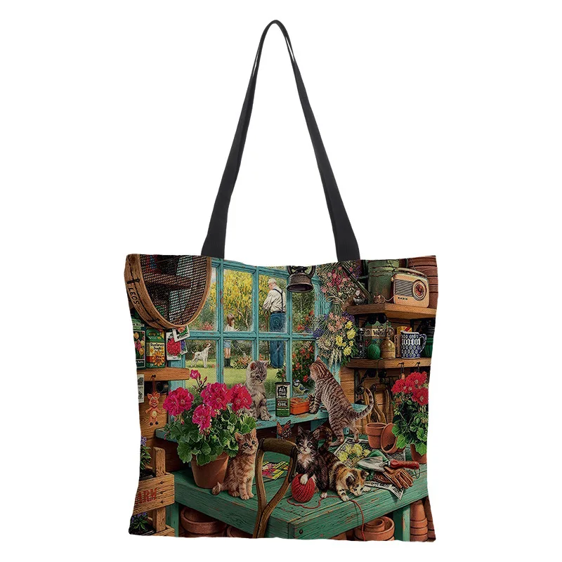 CUTE CAT Shopping Bag Graphic Tote Harajuku Shopper Bag Women Canvas Shoulder Bag Female Ulzzang Funny Eco Large-capacity