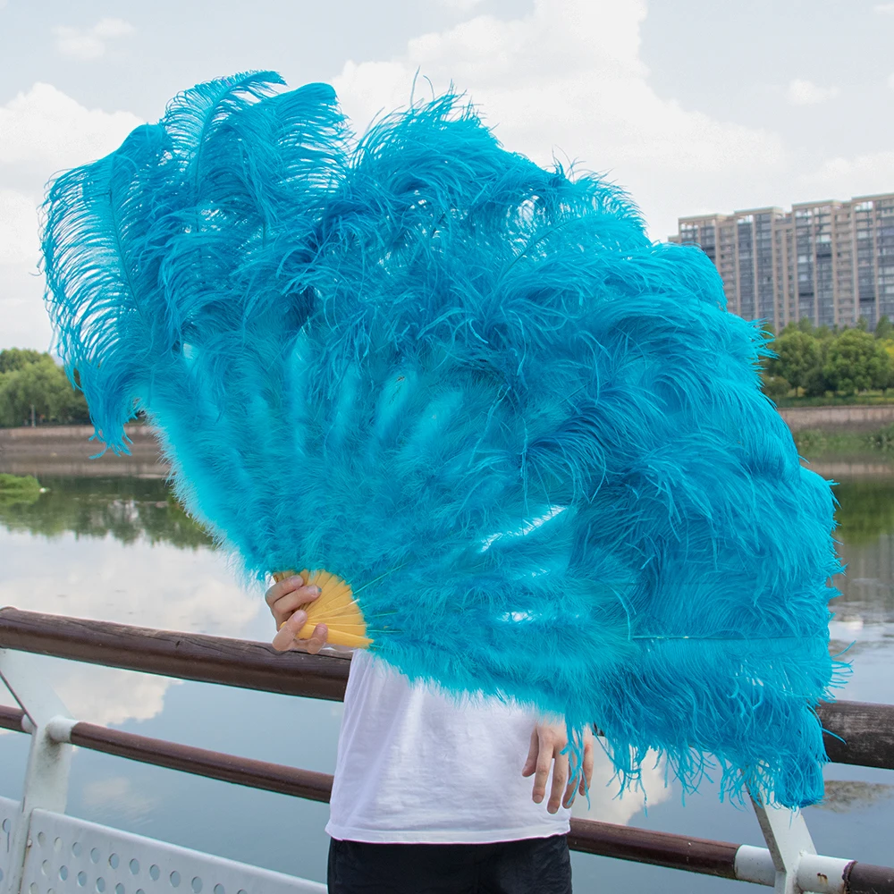 Orange Large Ostrich Feather Fans Fluffy Performance Dance Folding Hand Held Fan Various Styles Party Props Stage Show Props Fan