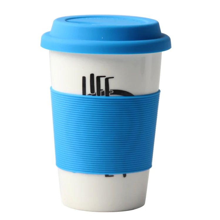 Promotional custom logo ceramic travel mug with silicone lid and sleeve