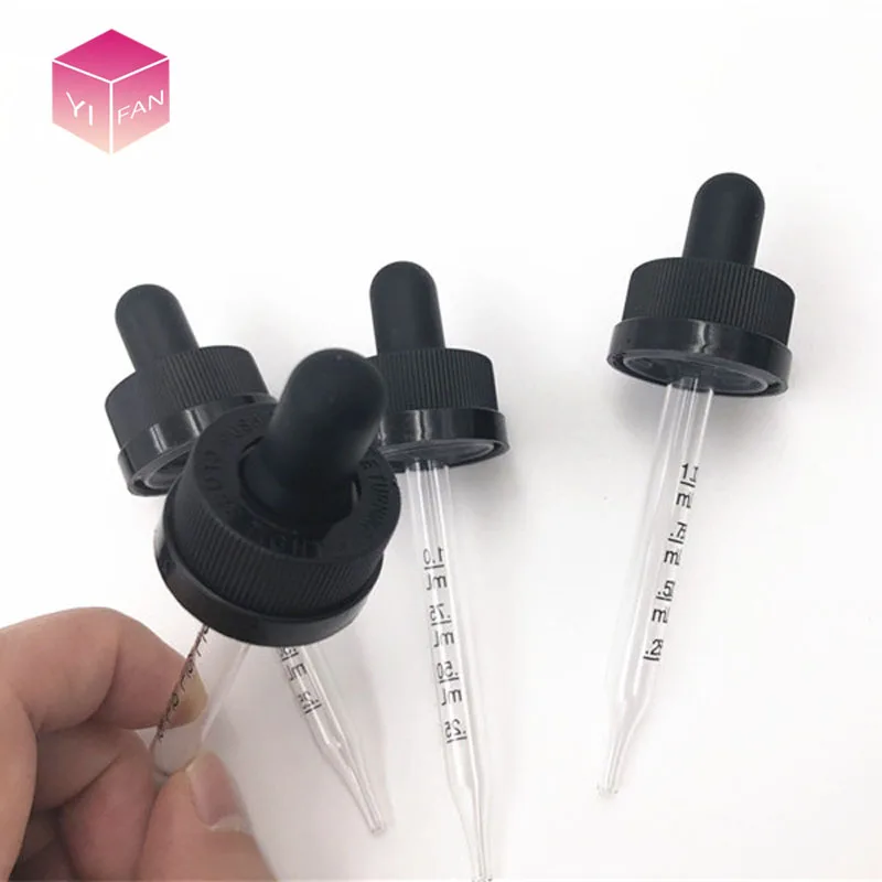 LANJING New Products 20/410 Caliber Universal 1ml Glass Dropper With Plasticil Dropper White Rubber Head Pipette With Glass Tube