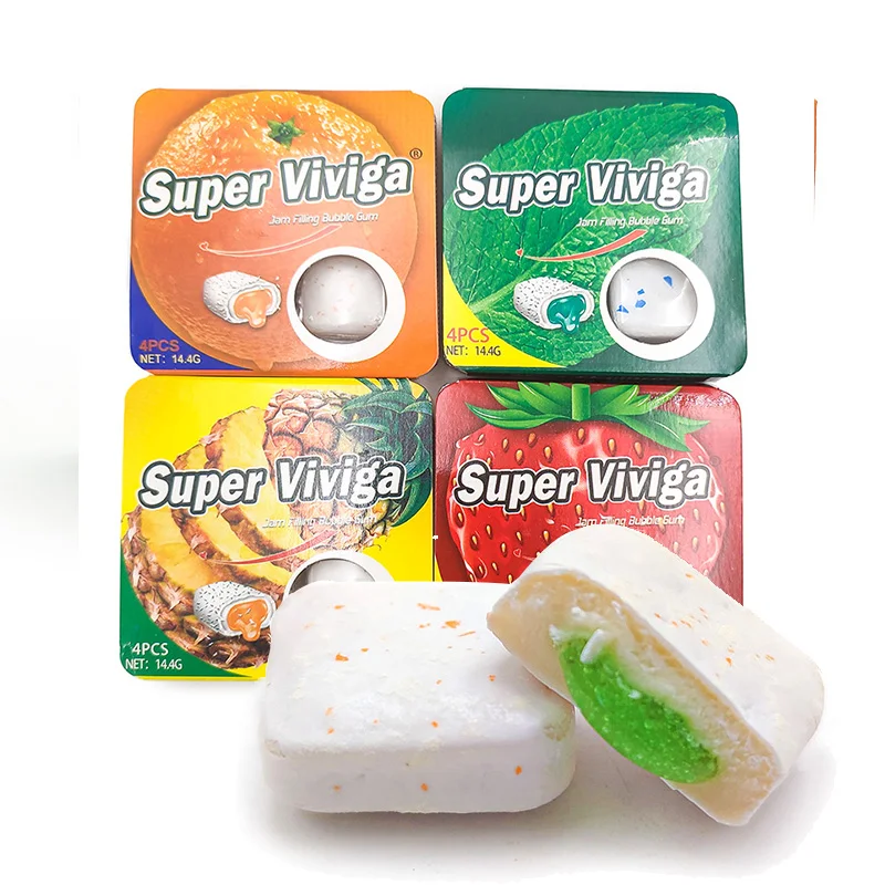 New Arrival Mint Fruity Xylitol Crispy Sweets Filling Jam Sandwich Chewing Gum