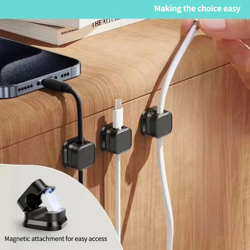 6-Piece Magnetic Cable Manager Set Plastic Desktop Wall-Mounted Cell Phone Data Charging Organizer Alignment Card Buckle Storage
