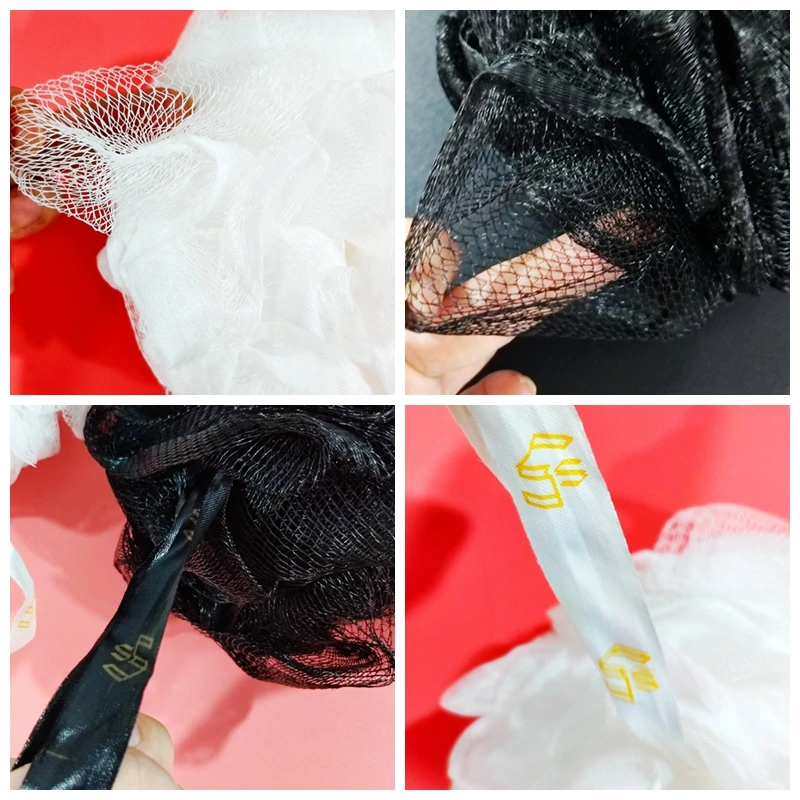 White Black Flower Bath Shower Ball Sponge Body Scrub Spa Loofah PE Mesh Soft Puff Bathing Scrubber 60g Exfoliating Bath Sponge