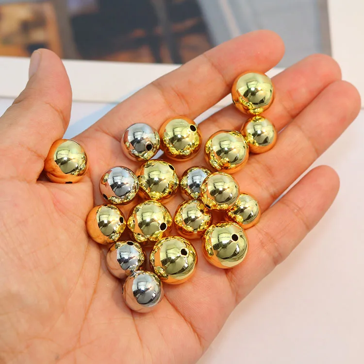 Large Big Size 10mm 12mm 14mm 16mm 18mm 18k Gold Silver Plated Metal Brass Hollow Round Ball Beads for Necklace Jewelry Making