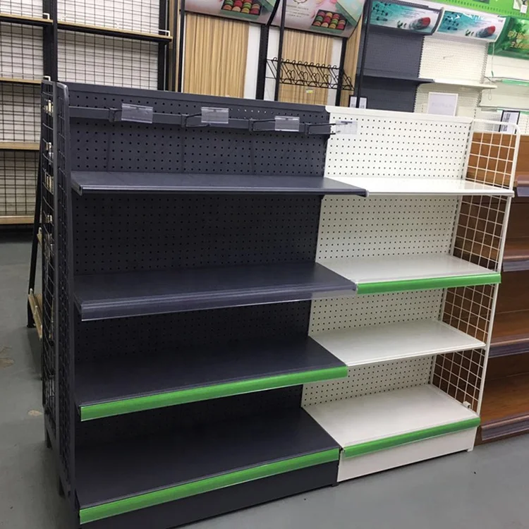 double sided supermarket cosmetics gondola shelving with led lights