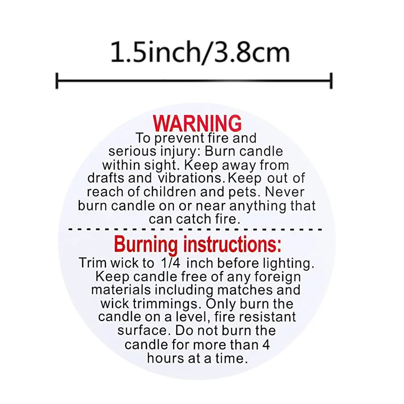 Candle Warning Labels, 1.5 Inch Candles Safety Labels Warning Sticker Decals for Candle-Making DIY Jars(White)