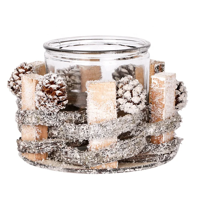 Custom Wooden Candle Stick Holder With Glass Cup Inside