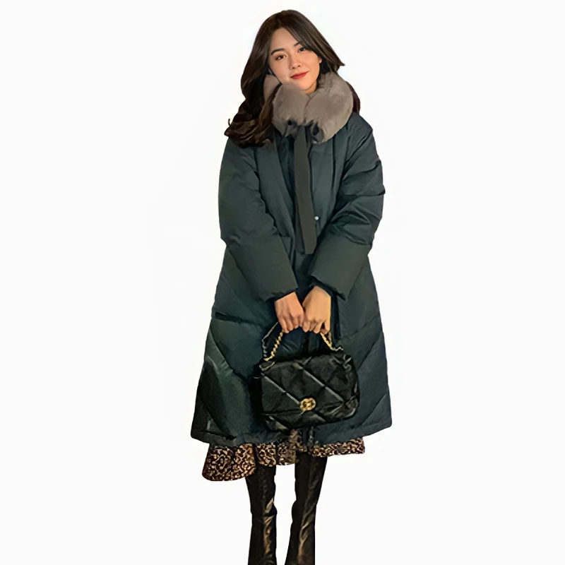 High Quality Winter New Big Fur Collar Mid-Length Red And Blue Thick Coat  Down Jackets