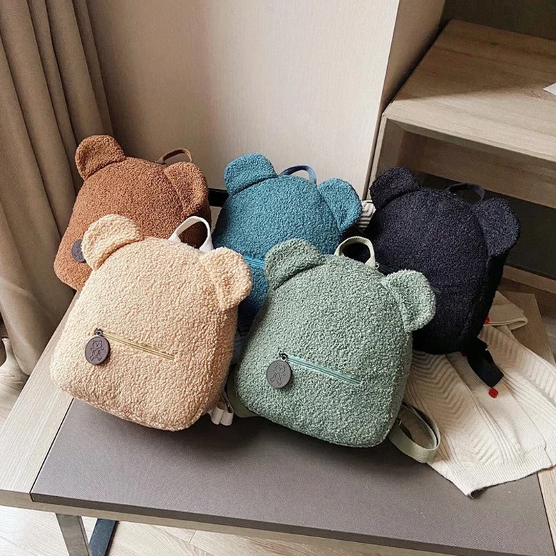 Personalized Fleece Fluffy Ear Backpack Wholesale Kids School Bag Cute Teddy Bear Backpack