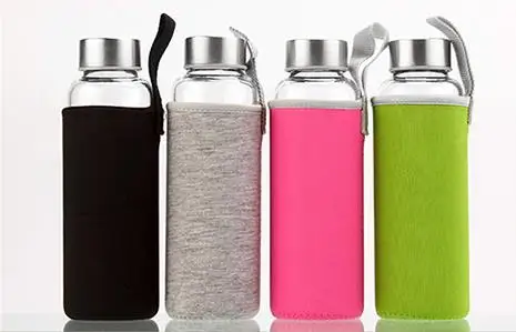 New Arrive Portable Outdoor Sports Large Capacity Cloth Cover Reusable Drinks Juice Beverage Glass Water Bottle  With Sleeve