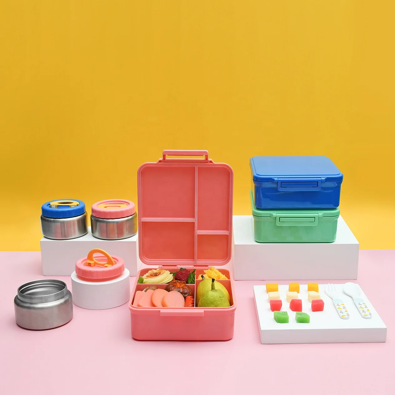 Picnic School Lunch Bag Children Bento Box 4 Compartments Food Container for Kids