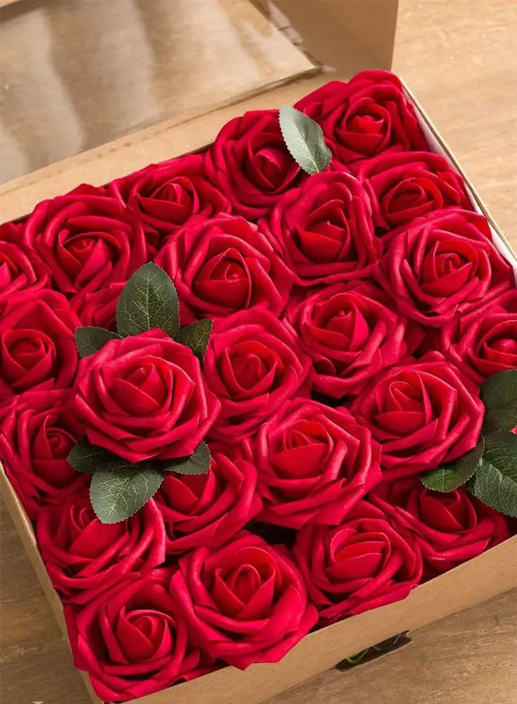 China Alibaba Supplier 50pcs Artificial Flowers Real Looking Cream Fake Roses for DIY Wedding Bouquets