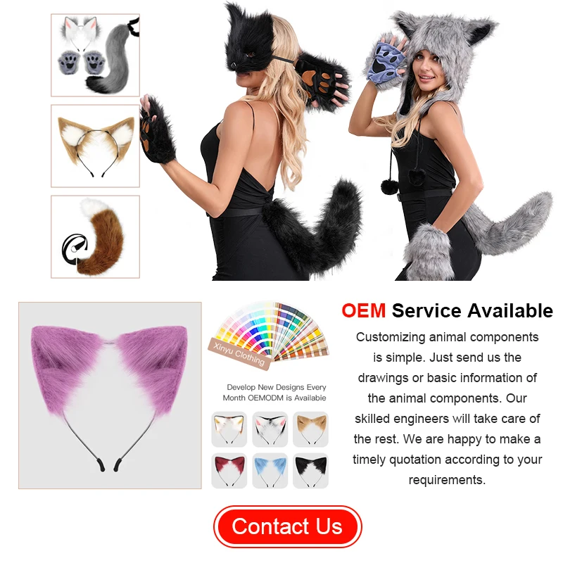 Hot Selling Costume Anime Cosplay Accessories Animal Sexy Fox Tail Faux Fur Tail Fox Tail Bear Paw Gloves