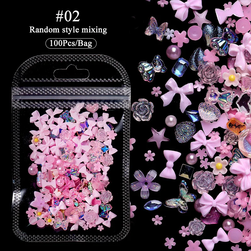 Kawaii Resin Charm Nails 3D Cute Nail Art Jewelry with Aurora Bear Flower Bow Heart Shape-Mixes Pearls Sequins for DIY!