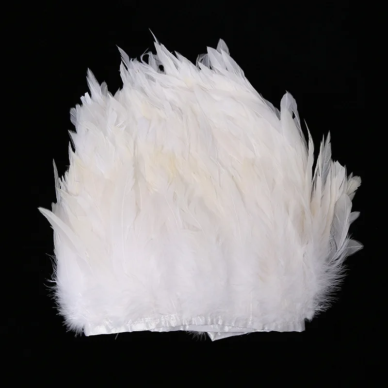 Cheap sale 6-8 inch snow white Rooster coque schlappen feather fringe trim for carnival costumes