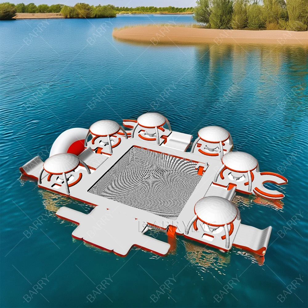 New Design Inflatable Swim Iisland Floating Lounge Raft Foil Water Jet Ski Dock Floats Platform With Tent