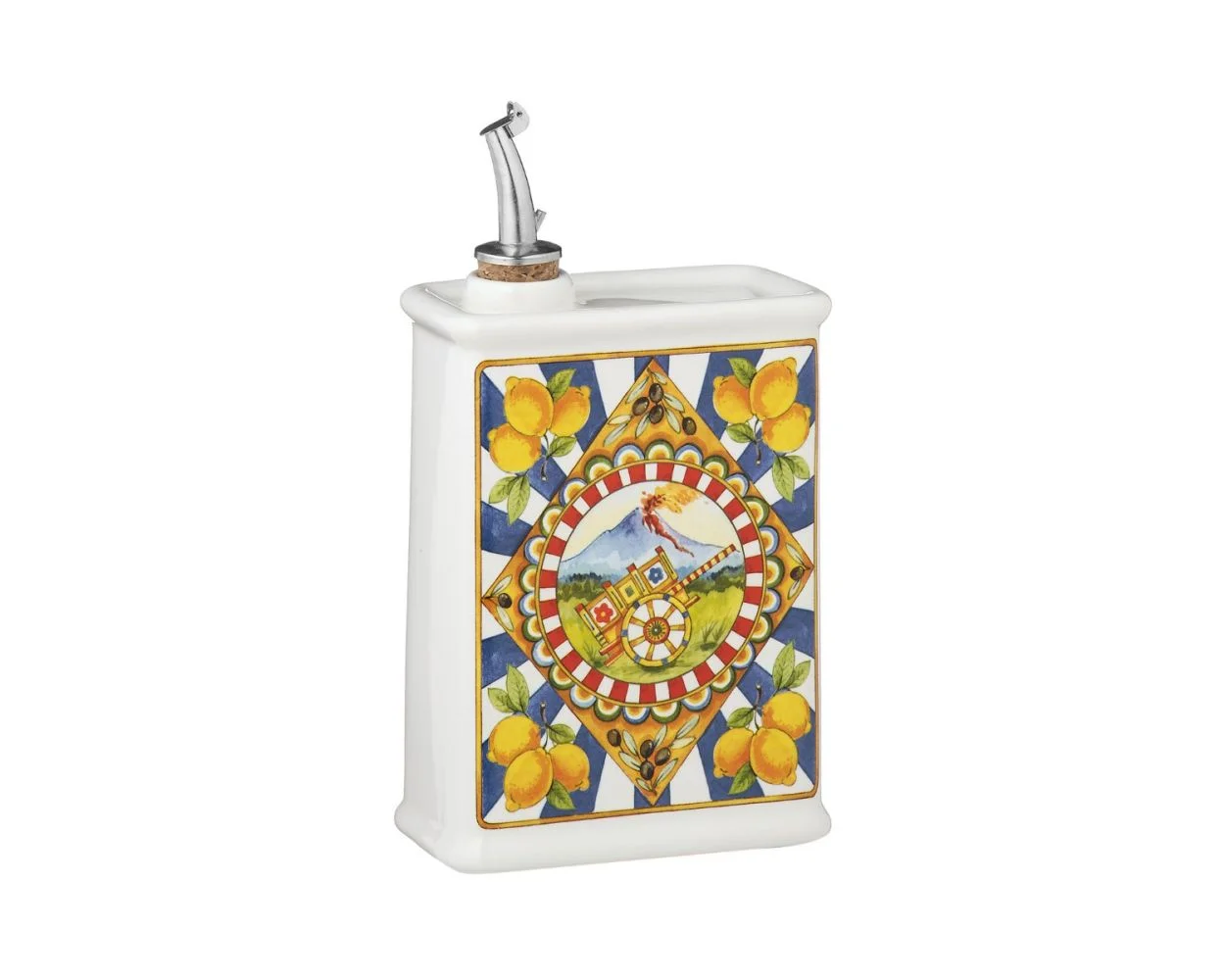 classic ceramic olive oil tin can with custom pattern designs square olive oil cruet with stopper 500 ml&250 ml capacity
