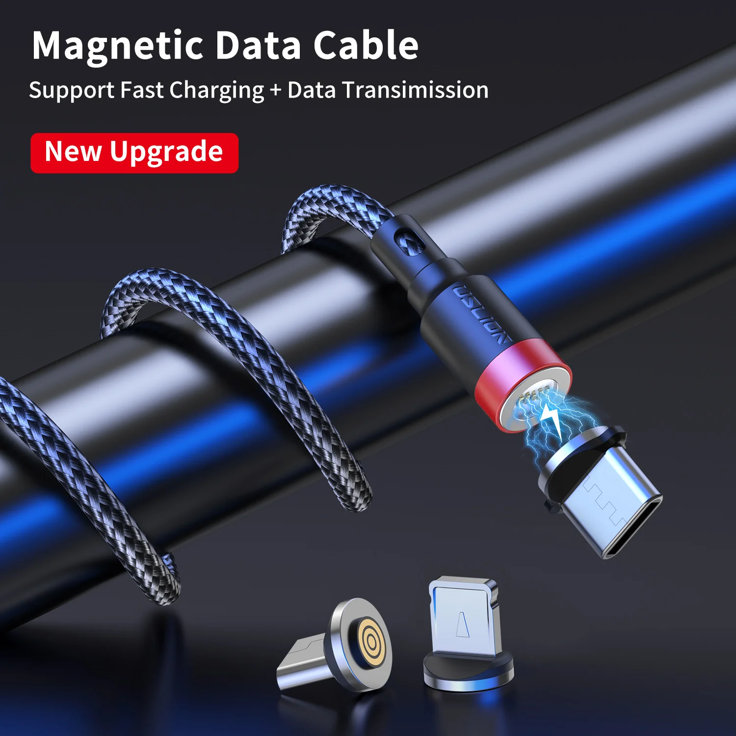 USLION 3 In 1 2M Magnetic Charging USB Data Cable 3A Fast Charger Cable 360 Rotate