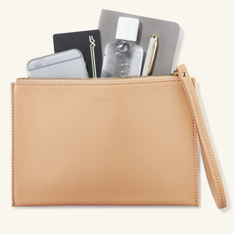 Luxury custom genuine pu leather wristlet women clutch bag zipper pouch