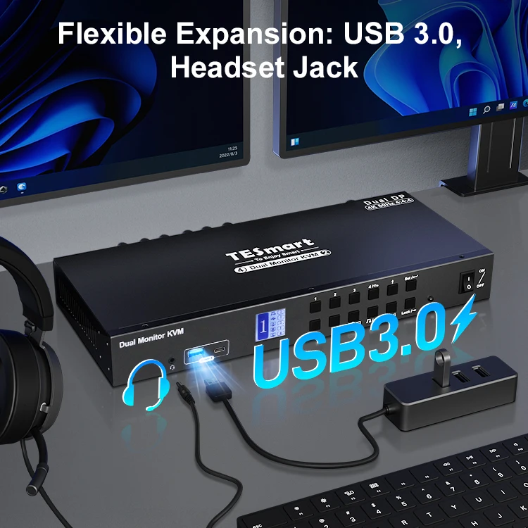 TESmart 4x2 DisplayPort KVM Switch Support 4K 60HZ USB 3.0 Port With Super-speed Data Transfer Rate Auto Scan Video Switcher