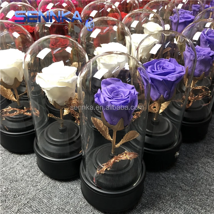 Beautiful LED Light Bluetooth Speaker Preserved Eternal Roses in Glass with Gift Box