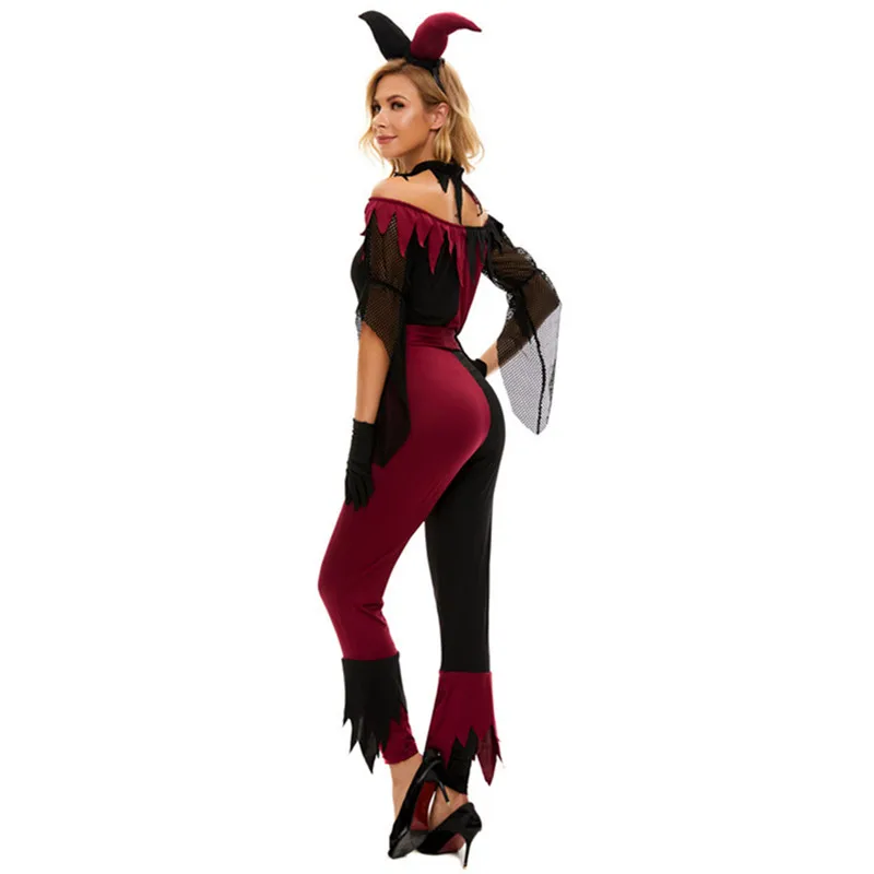 Red Sexy Circus Costume Fancy Joker Costume Clown Halloween Costume Cosplay