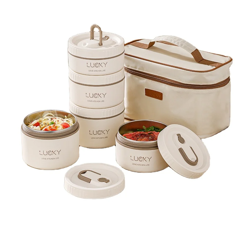 bento heating lunch box 304 stainless steel thermal plastic Modern Office Workers Food Container Multi-layer Set with Cutlery