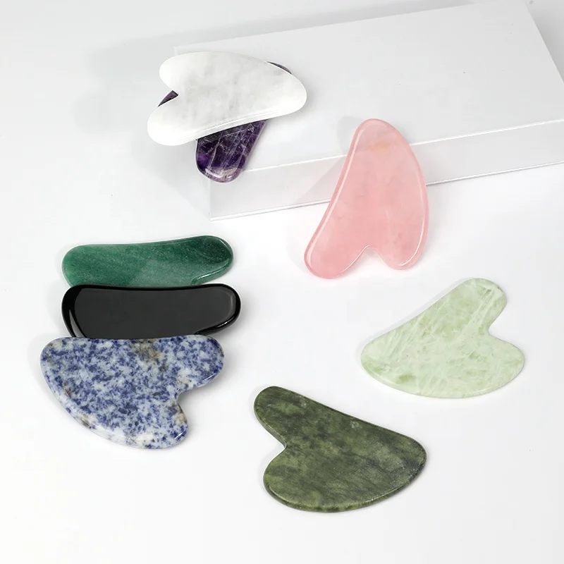 Custom Logo Heart-Shaped Gua Sha Personalized Guasha Board Natural Quartz Jade Stone Amethyst Facial Massager