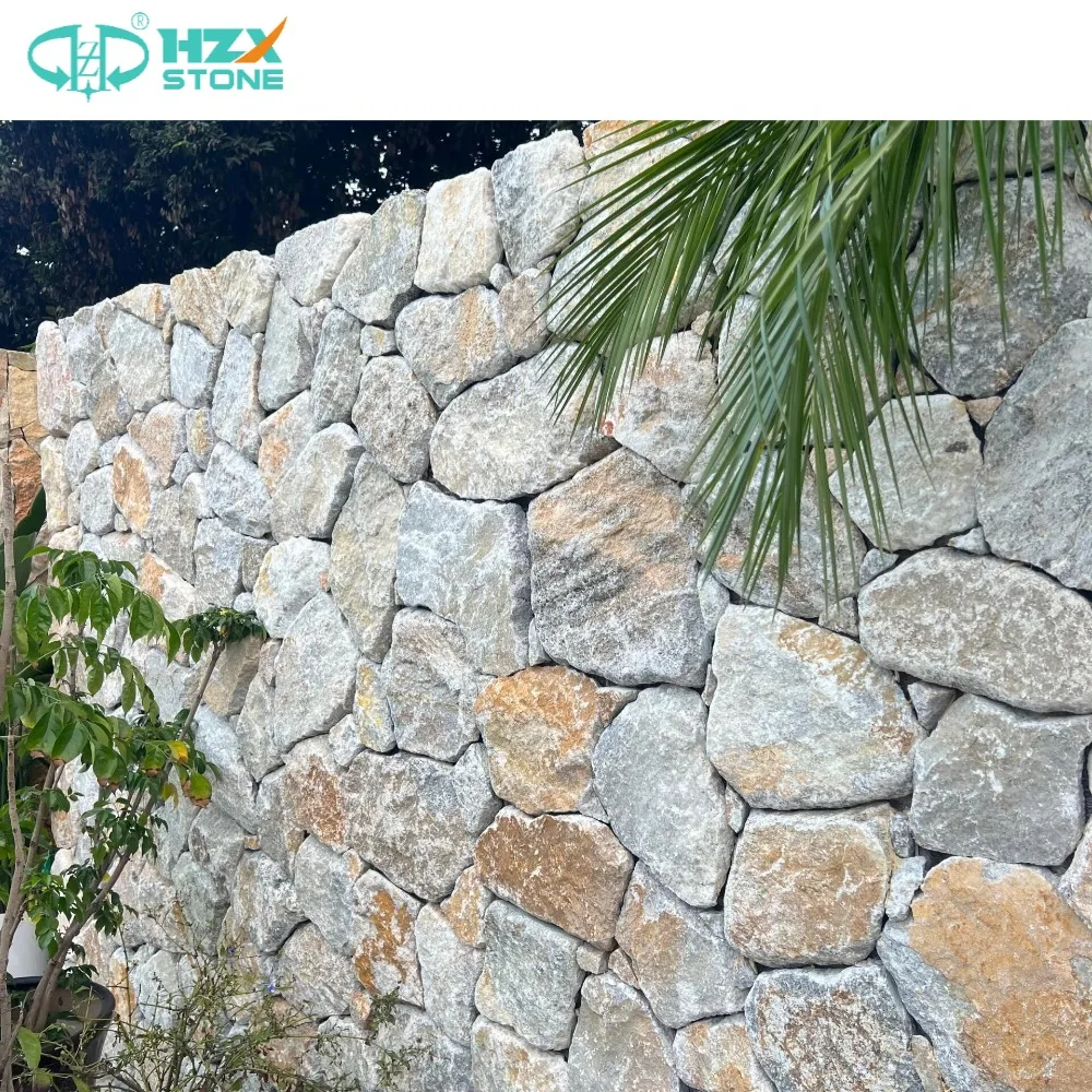 HZX Yellow Color Irregular Shape Stacked Stone Yellow Rock Wall Stone