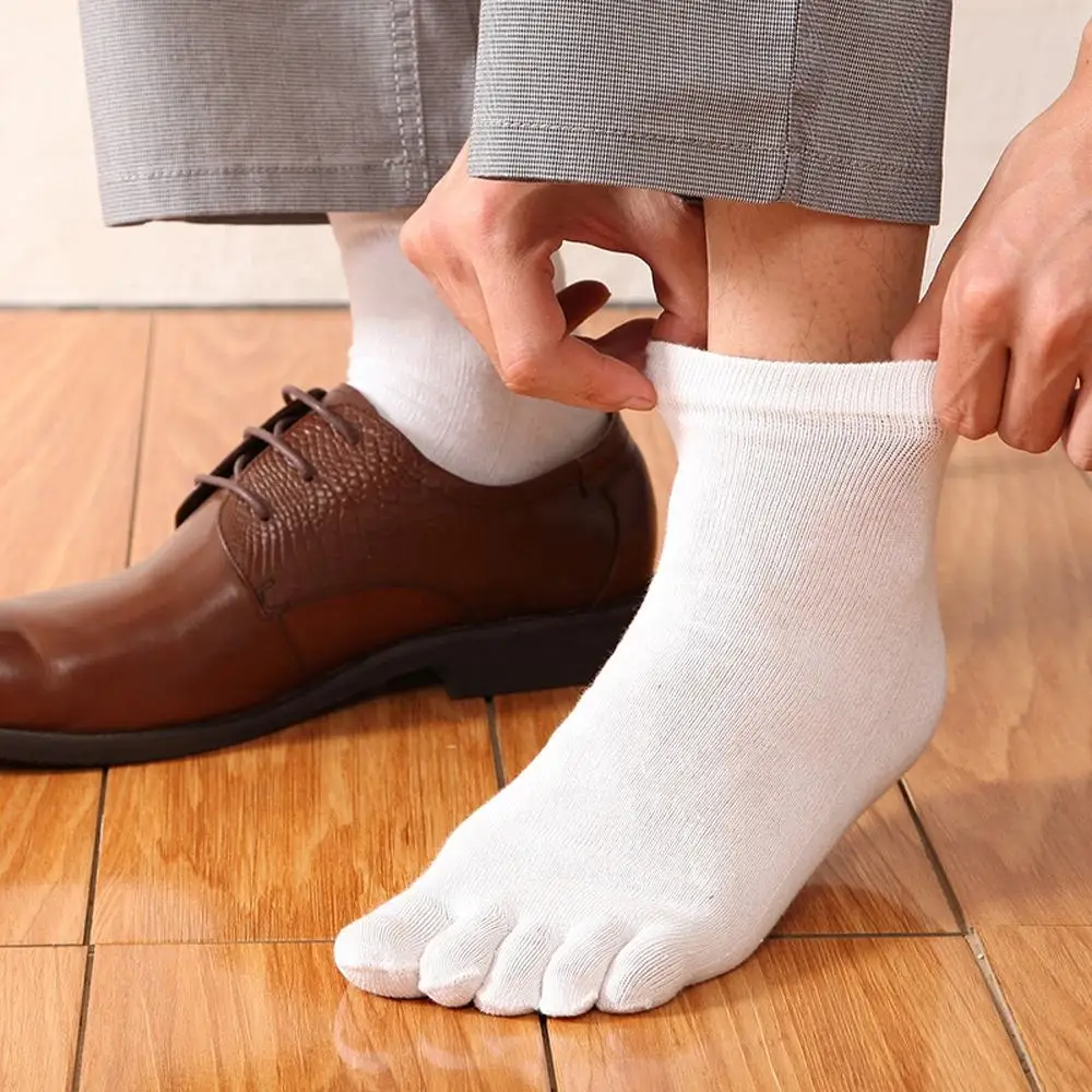Wholesale Casual Plain Five Finger Short Socks Men Breathable Cotton 5 Toe Ankle Socks