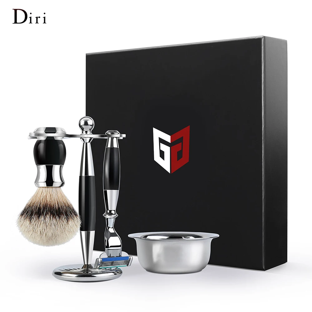 Diri Hot Sell 4in1 Shaving Brush Bowl Razor Stand Kit OEM/ODM Round Disc Cleaning Brush Wet Shaving Set