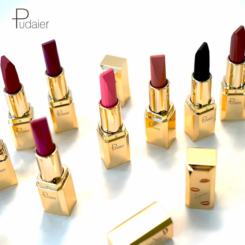 Pudaier Waterproof Lipstick Matte Velvet Lipstick Longlasting Lips Makeup VitaminE Vegan Wholesale Cosmetics